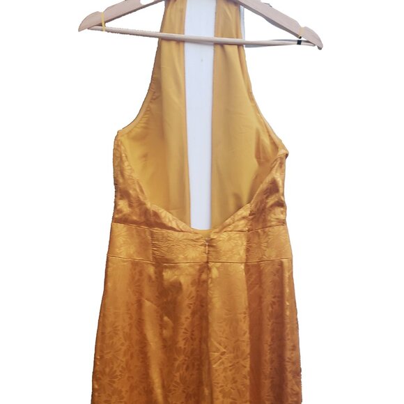 One33 Social Jumpsuit Yellow Orange Satin Floral Crossover Halter Ruffles 6 - Picture 8 of 12
